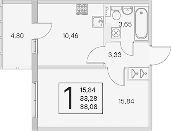 1-комнатная квартира 33.28 м², 3/4 эт., ЖК «Любоград в Стрельне»